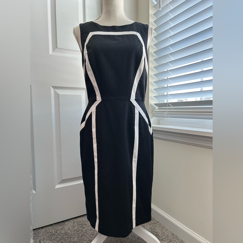 White House Black Market Black Midi Dress with White Trim